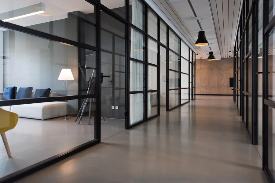 Modern open office with glass walls